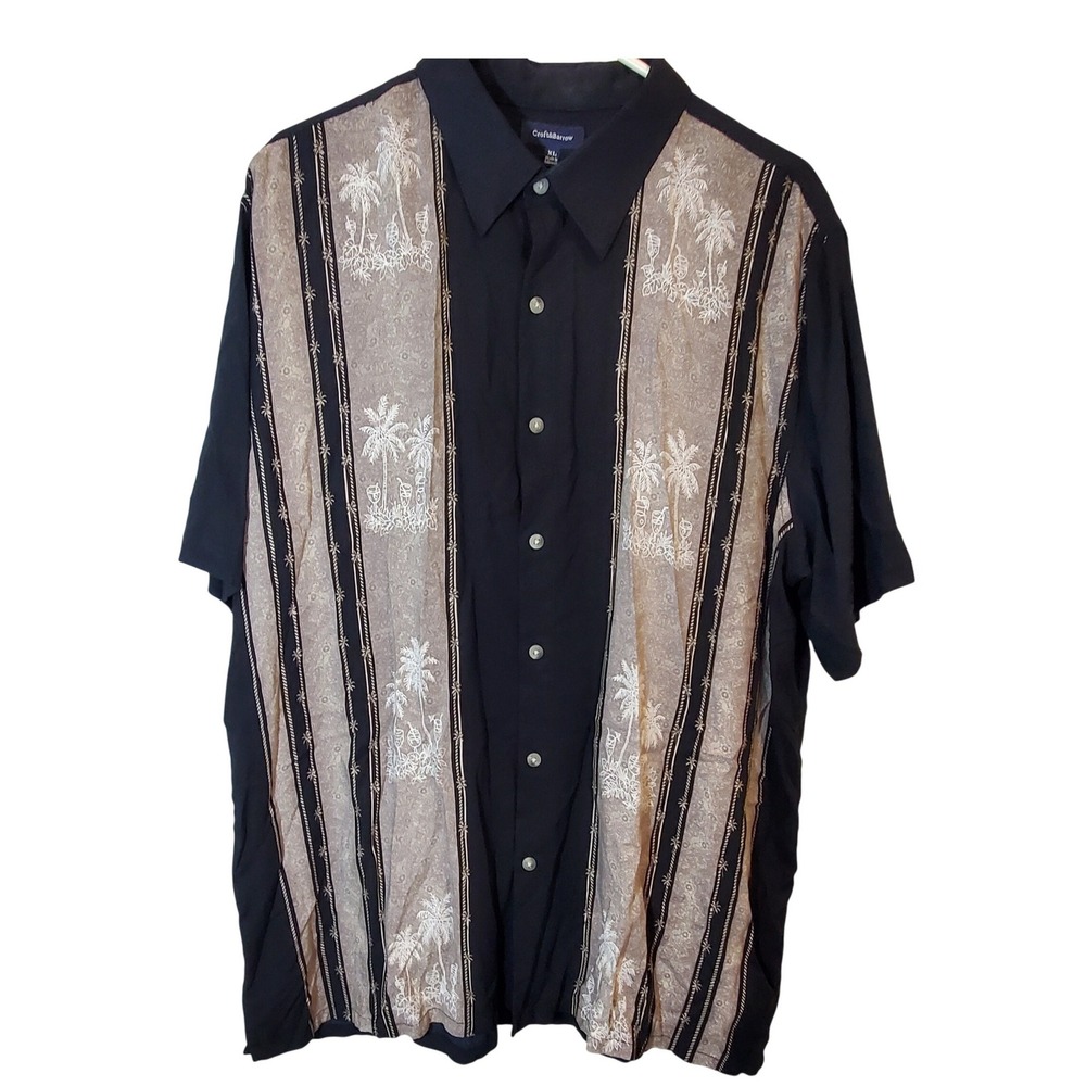 Croft & Barrow Mens XL Navy Blue Tropical Palm Tree Rayon Button Down Shirt